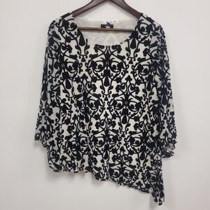 Alfani Womens Whimsigoth Velvet Burnout Asymmetric Mesh Top Size M White Artsy